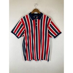 Retro Americana Claybrooke Mens Size M Red White Blue Striped Short Sleeve Polo